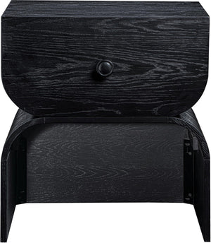 Meridian Furniture Jace Art Deco Oak Veneer Nightstand with Open Shelf and Drawer for Modern Bedroom Storage Black 383Black-NS