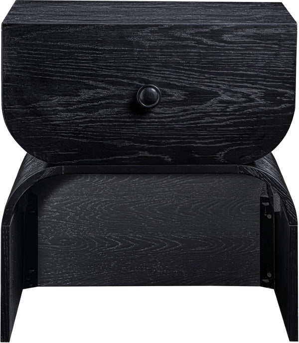 Meridian Furniture Jace Art Deco Oak Veneer Nightstand with Open Shelf and Drawer for Modern Bedroom Storage Black 383Black-NS