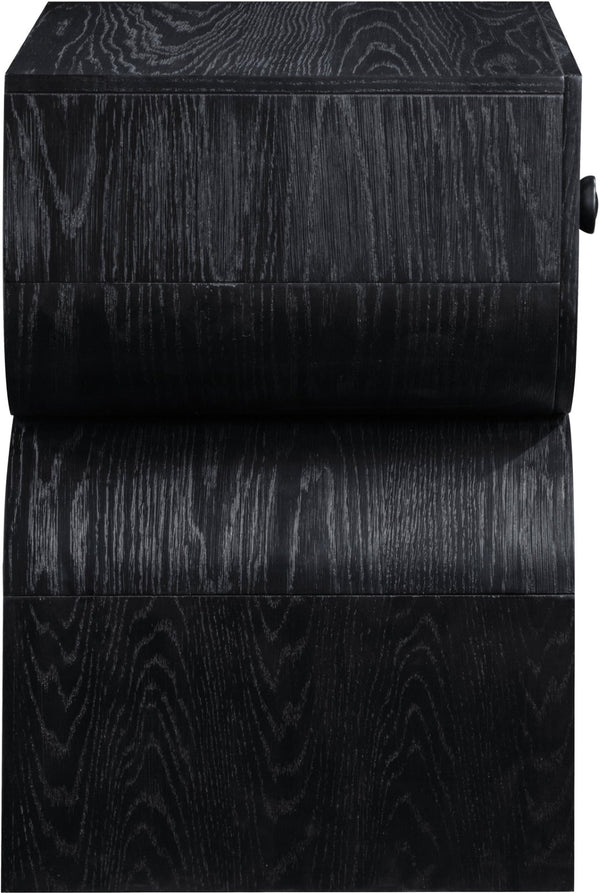 Meridian Furniture Jace Art Deco Oak Veneer Nightstand with Open Shelf and Drawer for Modern Bedroom Storage Black 383Black-NS
