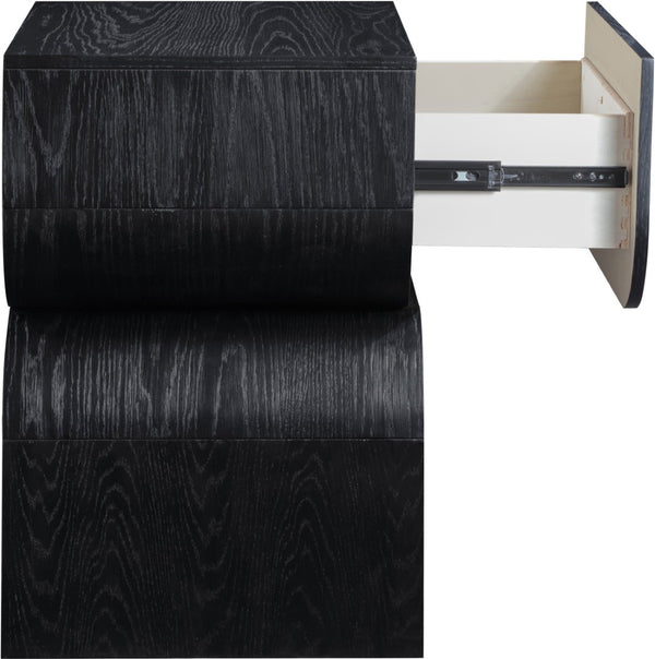 Meridian Furniture Jace Art Deco Oak Veneer Nightstand with Open Shelf and Drawer for Modern Bedroom Storage Black 383Black-NS