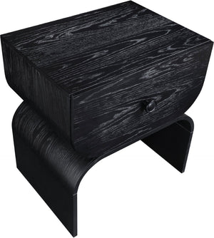 Meridian Furniture Jace Art Deco Oak Veneer Nightstand with Open Shelf and Drawer for Modern Bedroom Storage Black 383Black-NS