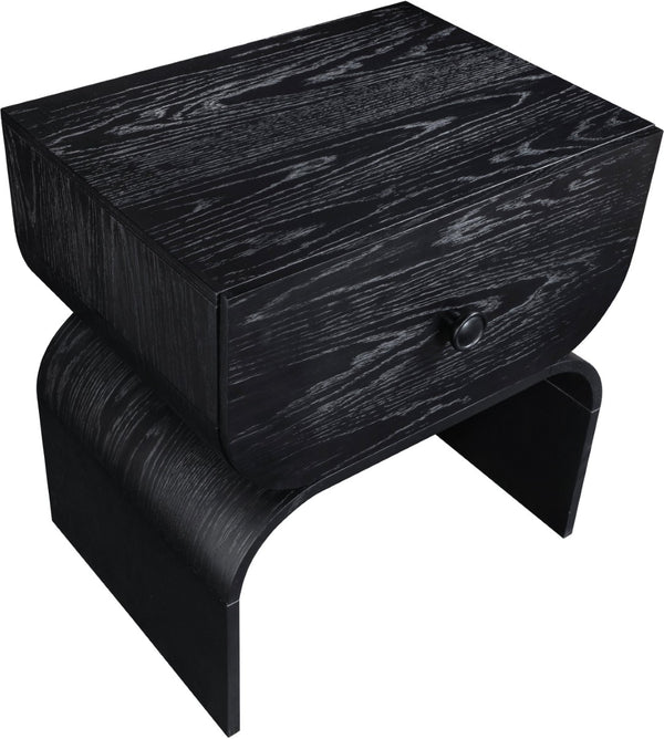 Meridian Furniture Jace Art Deco Oak Veneer Nightstand with Open Shelf and Drawer for Modern Bedroom Storage Black 383Black-NS