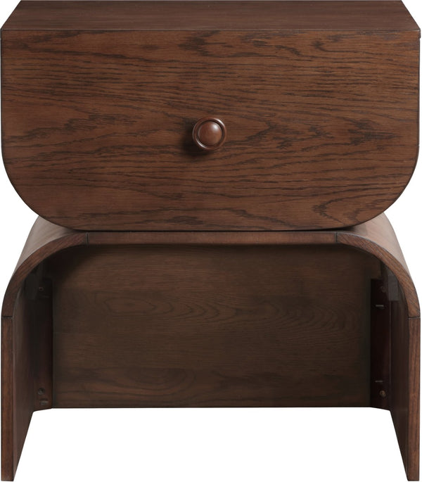 Meridian Furniture Jace Art Deco Oak Veneer Nightstand with Open Shelf and Drawer for Modern Bedroom Storage Brown 383Brown-NS