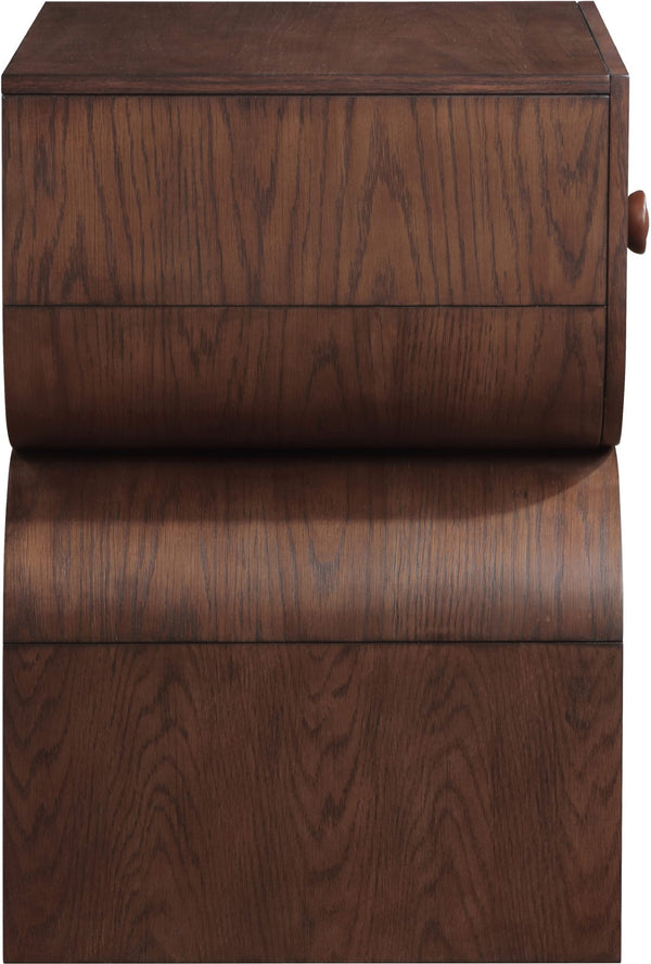 Meridian Furniture Jace Art Deco Oak Veneer Nightstand with Open Shelf and Drawer for Modern Bedroom Storage Brown 383Brown-NS