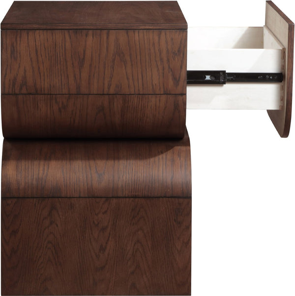 Meridian Furniture Jace Art Deco Oak Veneer Nightstand with Open Shelf and Drawer for Modern Bedroom Storage Brown 383Brown-NS