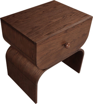 Meridian Furniture Jace Art Deco Oak Veneer Nightstand with Open Shelf and Drawer for Modern Bedroom Storage Brown 383Brown-NS