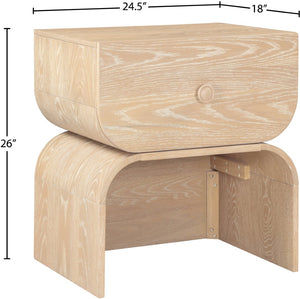 Meridian Furniture Jace Art Deco Oak Veneer Nightstand with Open Shelf and Drawer for Modern Bedroom Storage Natural 383Natural-NS