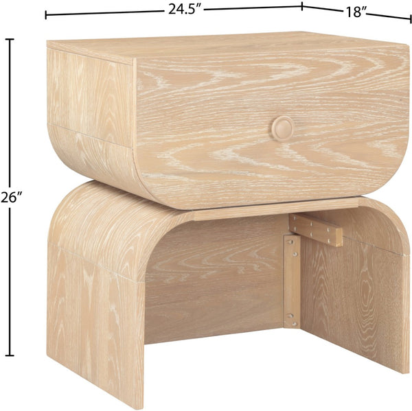 Meridian Furniture Jace Art Deco Oak Veneer Nightstand with Open Shelf and Drawer for Modern Bedroom Storage Natural 383Natural-NS