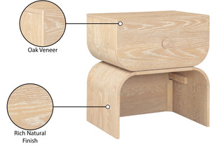 Meridian Furniture Jace Art Deco Oak Veneer Nightstand with Open Shelf and Drawer for Modern Bedroom Storage Natural 383Natural-NS