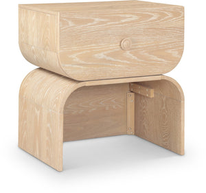Meridian Furniture Jace Art Deco Oak Veneer Nightstand with Open Shelf and Drawer for Modern Bedroom Storage Natural 383Natural-NS