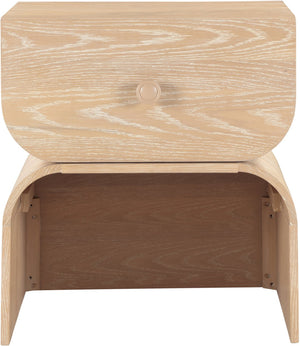 Meridian Furniture Jace Art Deco Oak Veneer Nightstand with Open Shelf and Drawer for Modern Bedroom Storage Natural 383Natural-NS