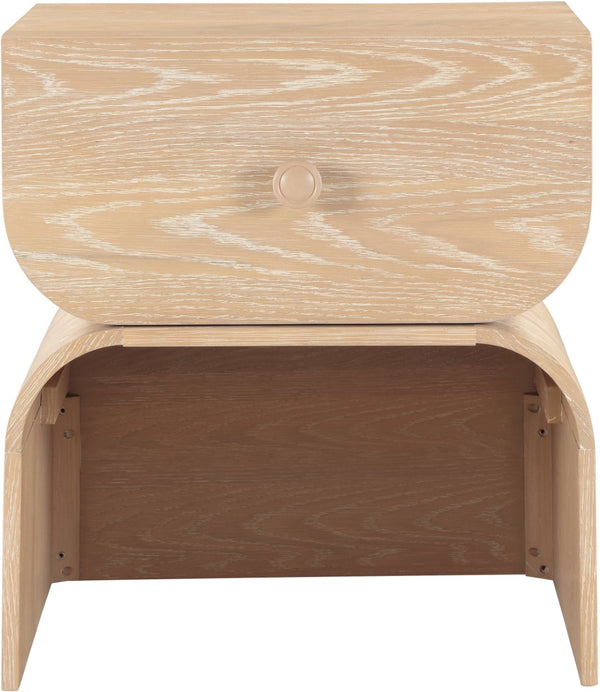 Meridian Furniture Jace Art Deco Oak Veneer Nightstand with Open Shelf and Drawer for Modern Bedroom Storage Natural 383Natural-NS