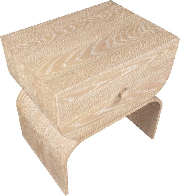 Meridian Furniture Jace Art Deco Oak Veneer Nightstand with Open Shelf and Drawer for Modern Bedroom Storage Natural 383Natural-NS