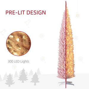English Elm Homcom 8' Tall Slim Pink Noble Fir Christmas Tree With 300 Led Lights - Elegant Holiday Decor! W2225P249658