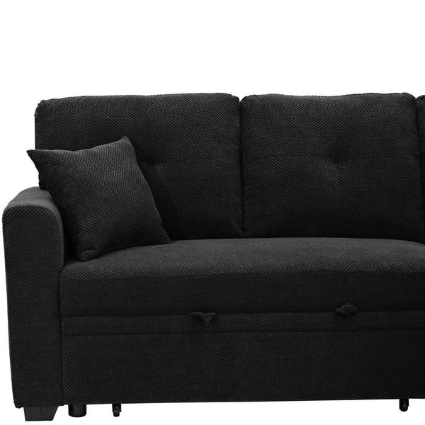 English Elm Sleeper Sectional with Pull Out Bed Reversible Chaise Storage Black Polyester Sofa W5568S00040