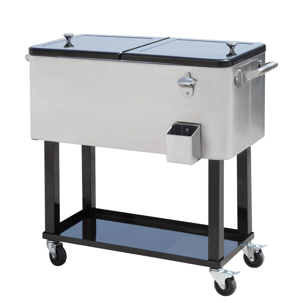 English Elm Outsunny 80 Quart Rolling Ice Chest Outdoor Beverage Cooler Cart with Locking Wheels W2225P229372