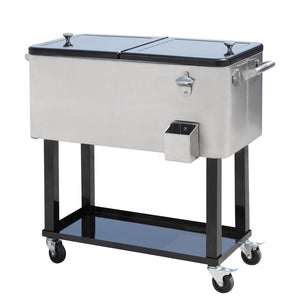 English Elm Outsunny 80 Quart Rolling Ice Chest Outdoor Beverage Cooler Cart with Locking Wheels W2225P229372