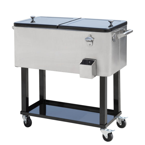 English Elm Outsunny 80 Quart Rolling Ice Chest Outdoor Beverage Cooler Cart with Locking Wheels W2225P229372