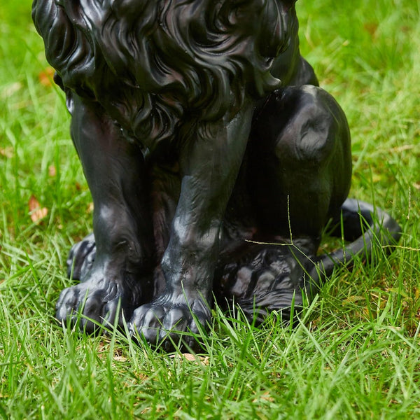 English Elm 20.5" Matte Resin Lion Sculpture Hand Carved Guardian Statue for Garden or Entryway Black W5709P490971