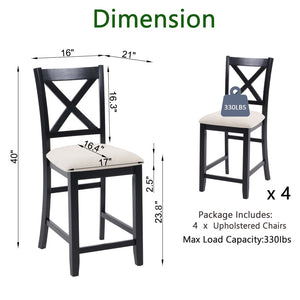 English Elm Dining Chairs Set of 4 Solid Rubberwood Counter Height with Padded Linen Seat W1998P336529