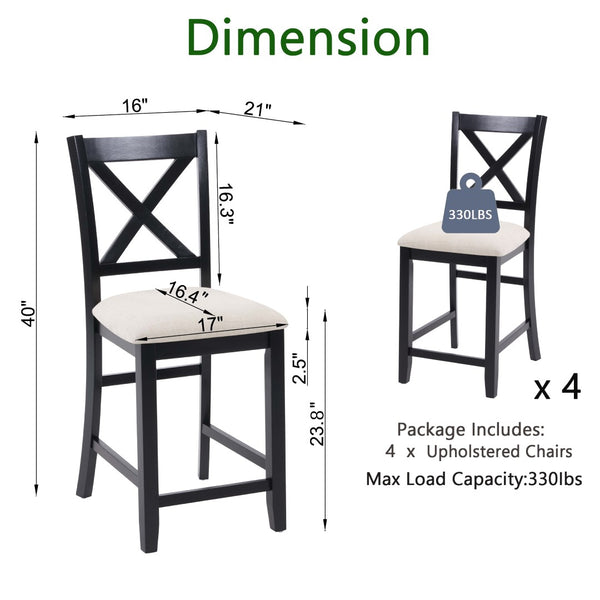 English Elm Dining Chairs Set of 4 Solid Rubberwood Counter Height with Padded Linen Seat W1998P336529