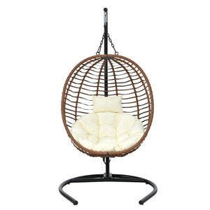 English Elm U_style Wicker Hanging Egg Chair with Stand Foldable Indoor Outdoor Swing Seat Brown+Beige N711P389503K