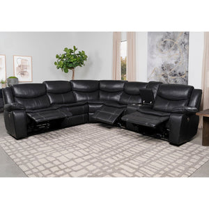 English Elm Salerno Power Reclining Sectional with Channel Tufting and Wall Hugger Leatherette Design B062S01769