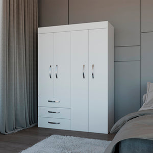 English Elm Mobile Velvet Armoire with 4 Doors, 3 Drawers & Shelves—Space-Saving White Closet Organizer, Durable Engineered Wood B092S00283