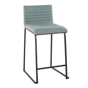English Elm Mason Mara 26" Stylish Counter Stools Set Of 2 In Black Metal, Walnut Wood & Green Fabric Upholstery B202P222073