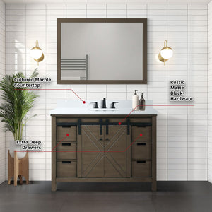 English Elm Rustic Brown Bath Vanity 48" W x 22" D with Scratch-Resistant Marble Top, Matte Black Faucet, Mirror B2731S01341
