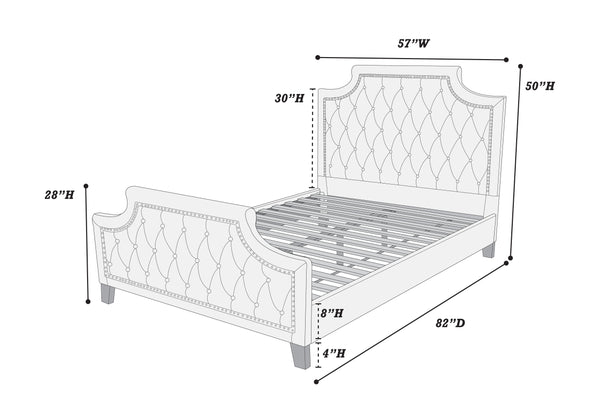 English Elm FULL Bed Brown Fabric Platform with Solid Wood Frame, 50" Headboard, 28" Footboard — Modern Durable Design B089S00136