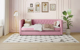 English Elm Twin Size Tufted Upholstered Daybed With Trundle, Velvet Sofabed With Rivet Design, No Box-Spring Needed,Pink