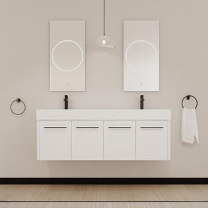 English Elm 60 Inch Wall-Mounted Bathroom Vanity With Double Resin Sink, Modern Design For Space-Saving Style W999S00252