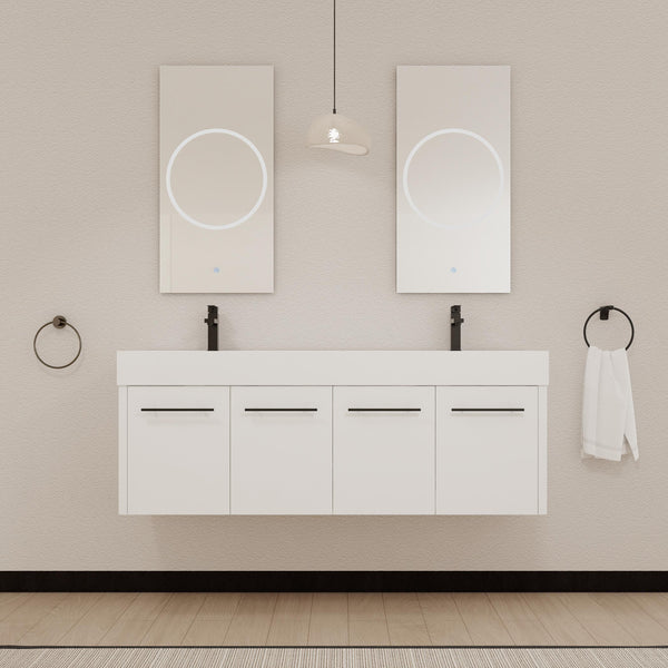 English Elm 60 Inch Wall-Mounted Bathroom Vanity With Double Resin Sink, Modern Design For Space-Saving Style W999S00252