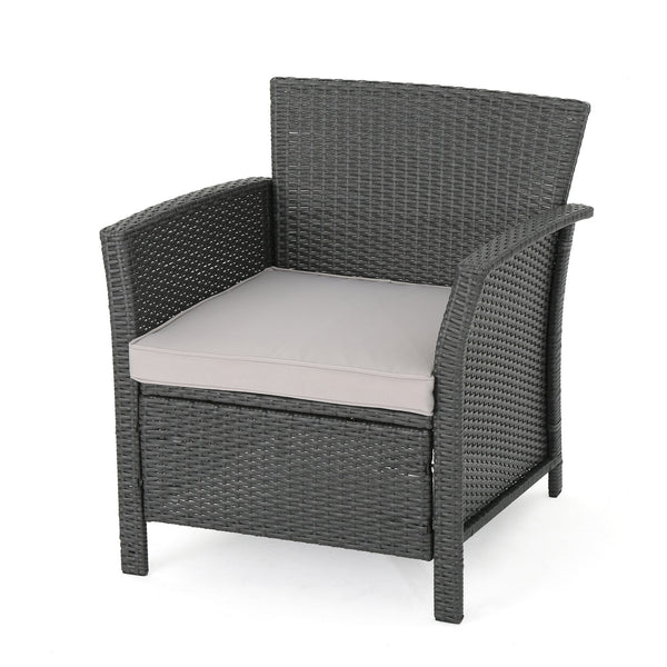 English Elm Christopher Knight Home® - ST LUCIA CHAIR Stylish PE Rattan Patio Seat with Iron Frame, Waterproof Fabric, Compact 28.25x25.5x17 Grey 54676.00GRY