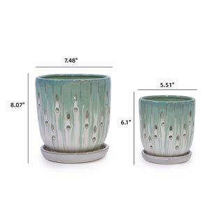 English Elm Set Of 2 Modern Ceramic Flowerpots With Drainage Holes - Stylish Planters For Indoor & Outdoor Use W3273P322553-GIGA