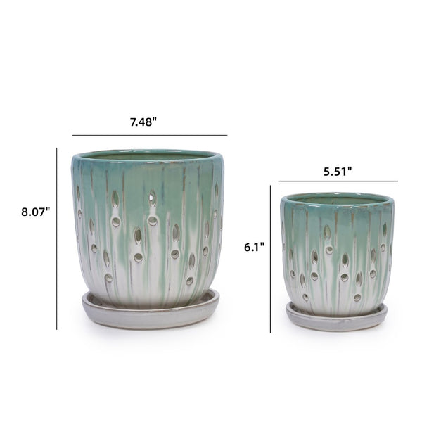 English Elm Set Of 2 Modern Ceramic Flowerpots With Drainage Holes - Stylish Planters For Indoor & Outdoor Use W3273P322553-GIGA