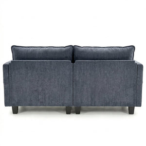 English Elm Modern Chenille Three Seat Sofa with Ottoman Usb Charging Ports and Storage Pockets Blue W2519S00004