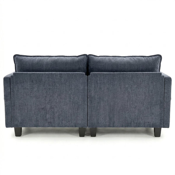 English Elm Modern Chenille Three Seat Sofa with Ottoman Usb Charging Ports and Storage Pockets Blue W2519S00004