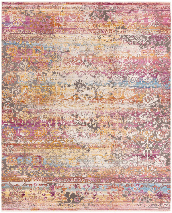 Unique Loom Deepa Arte Machine Made Floral / Botanical Rug Multi, Ivory/Gray/Pink/Violet/Orange/Light Blue/Yellow 7' 10" x 9' 8"