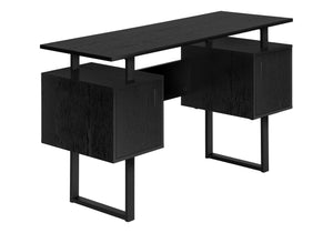 English Elm Computer Desk - Modern Black Laminate Home Office Workstation With Storage Cabinets & Metal Legs B2710P221291