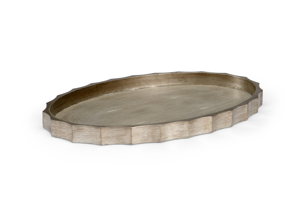 Chelsea House Eclipse Decorative Tray With Antique Silver Leaf & Gray Shagreen Interior — Stylish 30" Organizer 384006