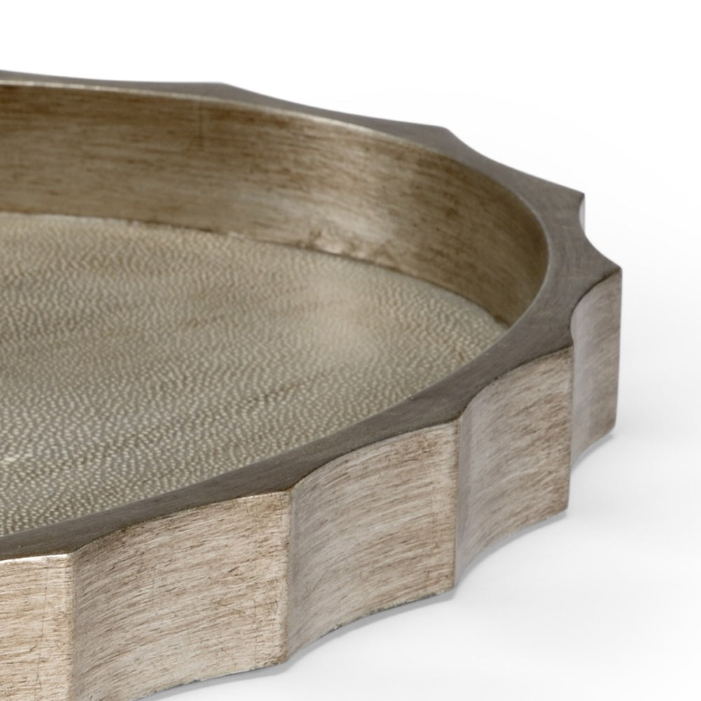 Chelsea House Eclipse Decorative Tray With Antique Silver Leaf & Gray Shagreen Interior — Stylish 30" Organizer 384006