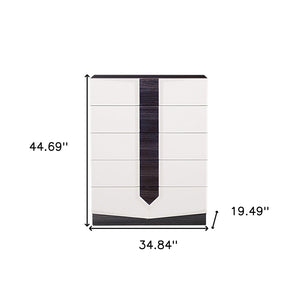 HomeRoots White Five-Drawer Chest – Contemporary High-Gloss Storage Solution with Dark Grey Zebrano Accents 5 384008