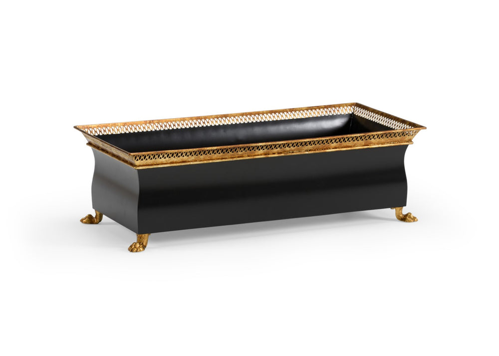 Chelsea House French Tole Planter Black Lacquer With Antique Gold Accents — Elegant Vintage Iron Display Piece For Home Decor 384012