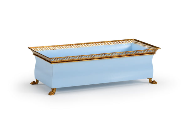 Chelsea House French Tole Planter Baby Blue Lacquer With Antique Gold Accents, Durable Iron Floral Display 26" Wide 384013