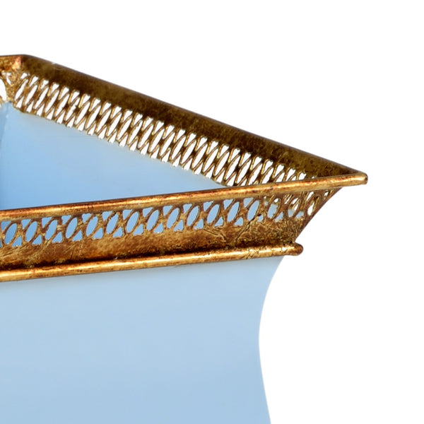 Chelsea House French Tole Planter Baby Blue Lacquer With Antique Gold Accents, Durable Iron Floral Display 26" Wide 384013