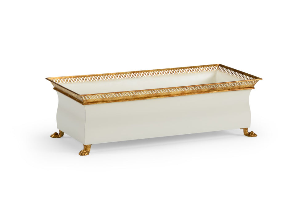 Chelsea House French Tole Planter Cream Lacquered Iron 8"X26" Vintage French Style Window Box With Gold Trim 384014