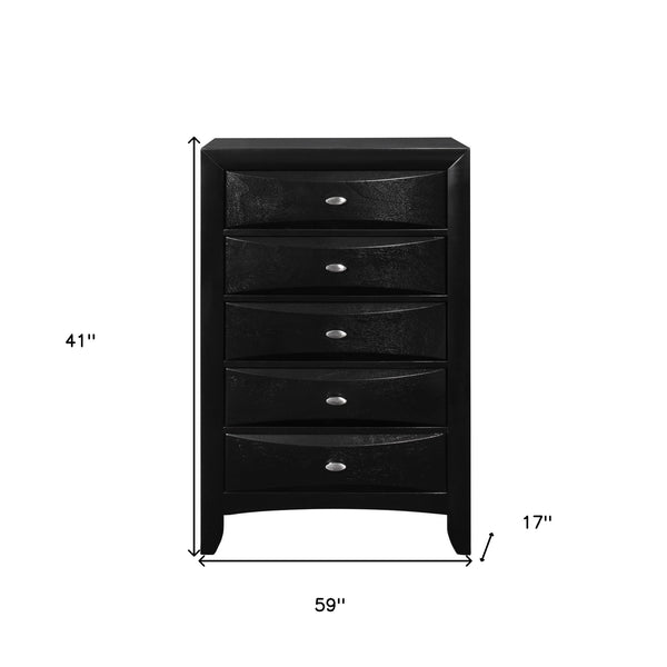 Homeroots 59" Black Solid Wood Mirrored Five Drawer Dresser  Solid Wood 384016