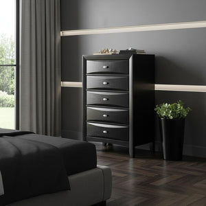 HomeRoots 59" Black Solid Wood Dresser with Mirrored Accents - Stylish Storage Solution for Modern Bedrooms 5 384016
